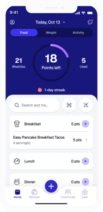 Phone app with points left for the day
