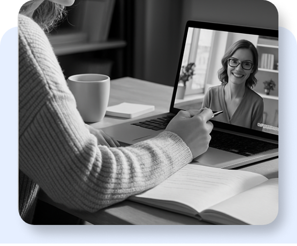 Person on video call with dietitian 