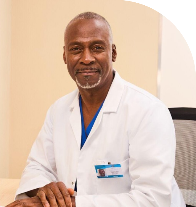 Male dr in white medical coat
